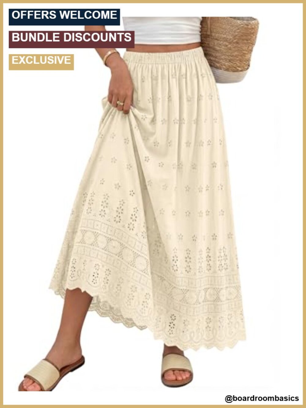 Boho Eyelet A-Line Cotton Flowy Maxi Skirt